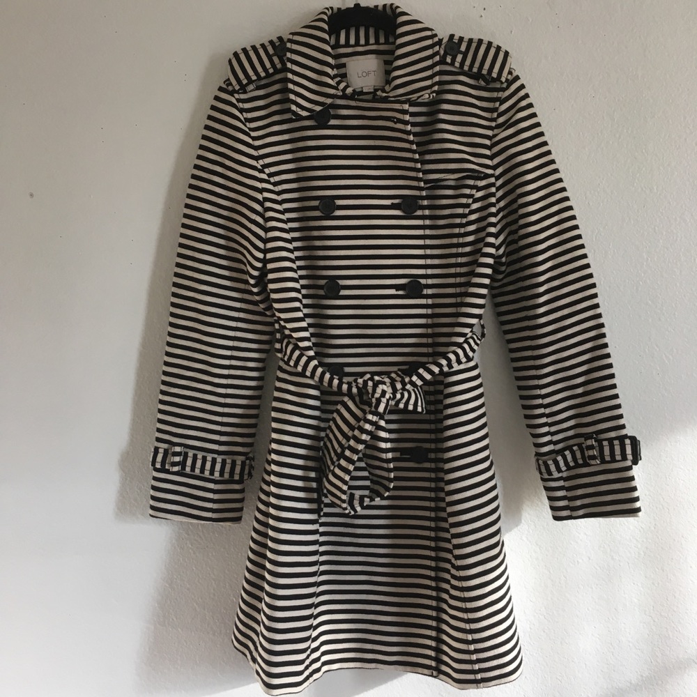 Loft belted double breasted stripe trench coat